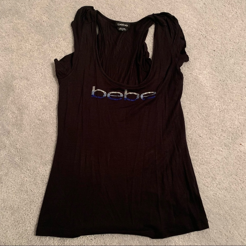 bebe black tank top with written babe on it size S
